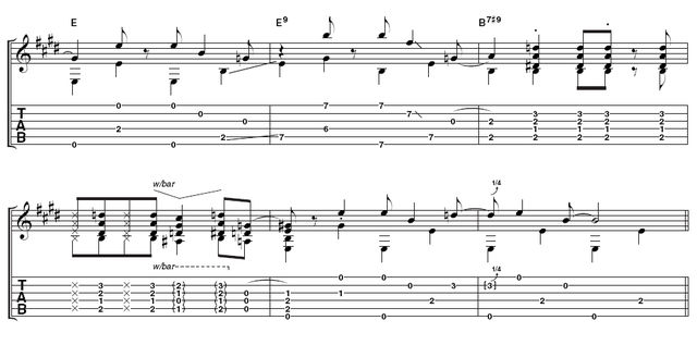 Brian Setzer on rockabilly picking using open chords Tab part 2